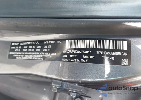 2018 Alfa Romeo Giulia Awd from USA, damaged, VIN ZARFAEDN4J7578417